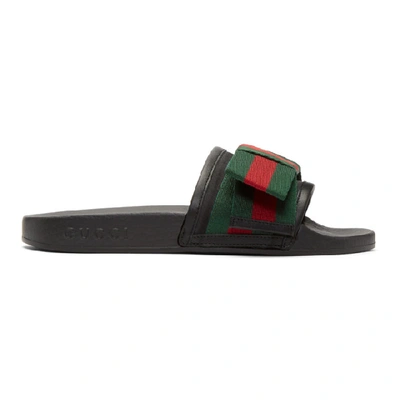 Gucci Bow-embellished Satin And Rubber Slides In Black
