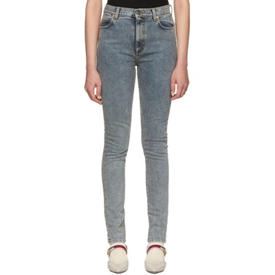 Gucci High Waisted Logo Print Skinny Jeans In Blue