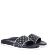 Valentino Garavani Rockstud Quilted-leather Slides In Marine