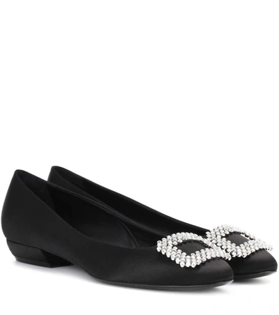 Roger Vivier Vertigo Satin Ballerinas In Black