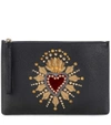 DOLCE & GABBANA EMBELLISHED LEATHER POUCH,P00292365