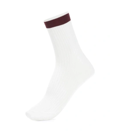 Valentino Striped Silk-blend Socks In White