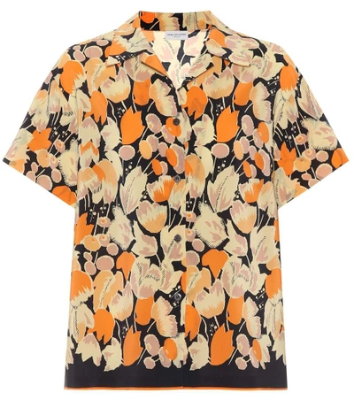 Dries Van Noten Floral Silk Pajama Shirt In Orange