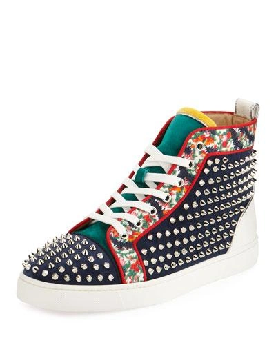 Christian Louboutin Louis Orlato Studded High-top Sneaker In Navy