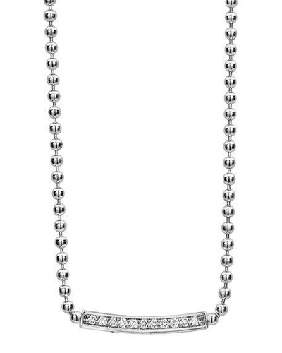 Lagos Sterling Silver Caviar Spark Diamond Bar & Ball Chain Necklace, 16 In White/silver