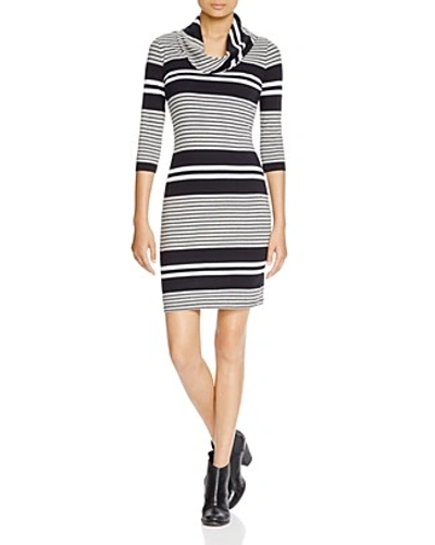 Three Dots Stripe Cowl Neck Dress In Black