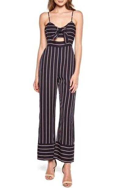 Fashion bardot striped jumpsuit