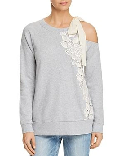 Ella Moss Tie-shoulder Long-sleeve Pullover Sweatshirt In Heather Grey