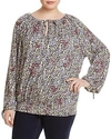LUCKY BRAND PLUS FLORAL SMOCKED-WAIST TOP,7Q63799
