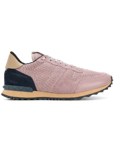 Valentino Garavani Rockrunner Mesh And Suede Trainers In Pale Pink