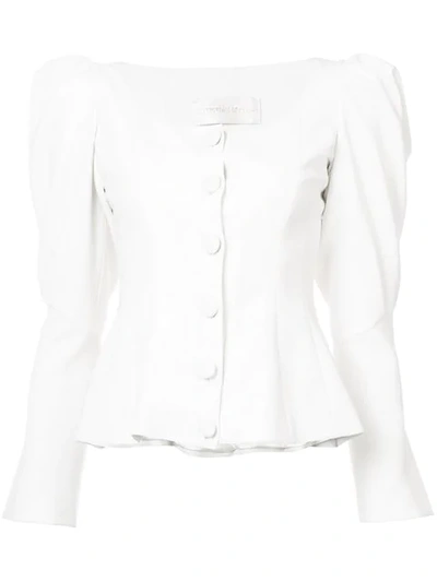 Christian Siriano Puff Sleeved Button Jacket - White