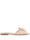 Dolce & Gabbana Rainbow Lace Brooch-detail Sandals In Neutral