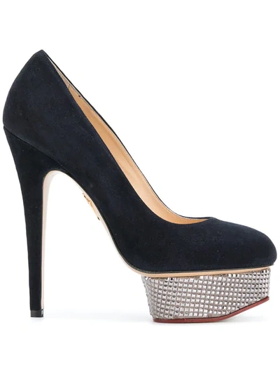 Charlotte Olympia The Dolly Suede Platform Pumps In 411 Indigo/argent