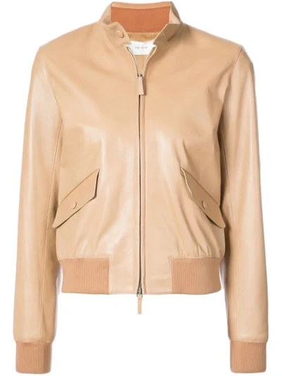 The Row Erhly Zip-front Leather Bomber Jacket In Beige