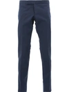 THOM BROWNE Low Rise Skinny Side Tab Trouser In Salt Shrink Cotton,MTC159A0293612628499