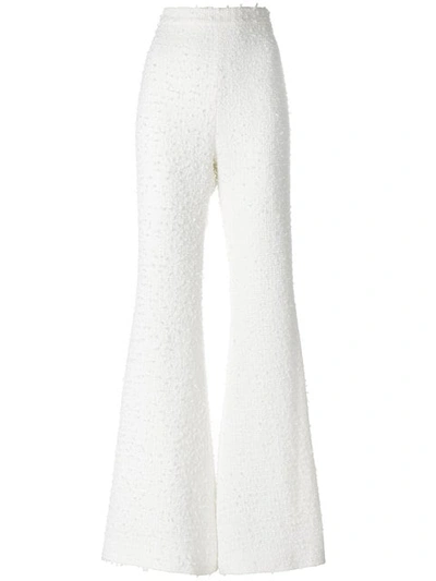 Balmain Bouclé Tweed Flared Trousers In White