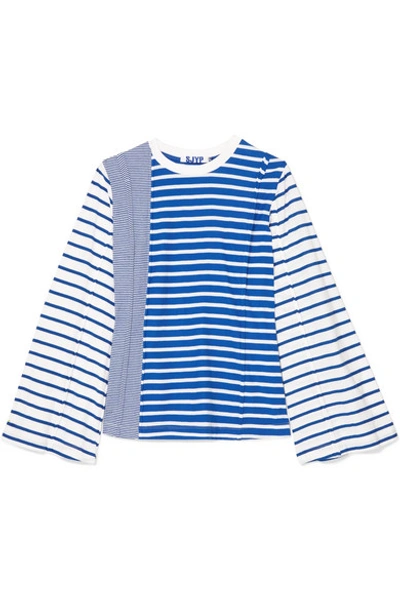 Sjyp Striped Cotton-jersey Top In Blue