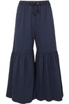 SEE BY CHLOÉ GATHERED CROPPED COTTON-BLEND WIDE-LEG PANTS