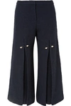 MOTHER OF PEARL BENNIE FAUX PEARL-EMBELLISHED PLEATED COTTON-TWEED WIDE-LEG PANTS
