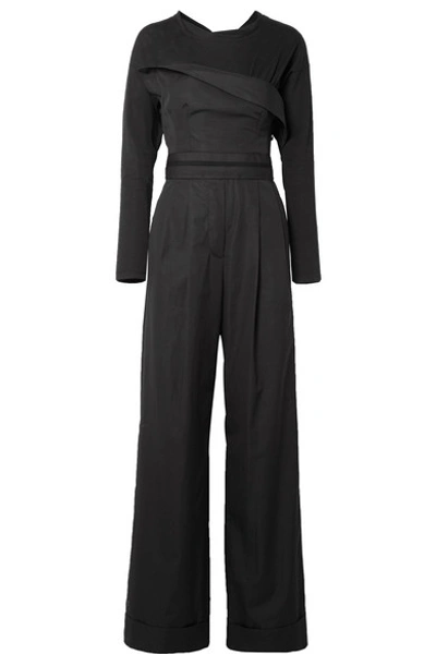 Alexander Wang Layered Cotton-poplin And Jersey Jumpsuit In Black