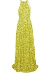 LELA ROSE WOMAN PLEATED FLORAL-PRINT CREPE GOWN CHARTREUSE,US 7789028784012682