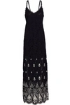 ALICE AND OLIVIA WOMAN EMBROIDERED COTTON-BLEND GUIPURE LACE MAXI DRESS BLACK,US 2526016083361010