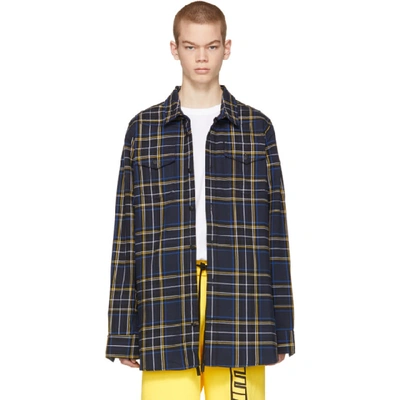 Off-white Check-print Two-pocket Back-graphic Shirt In Blue