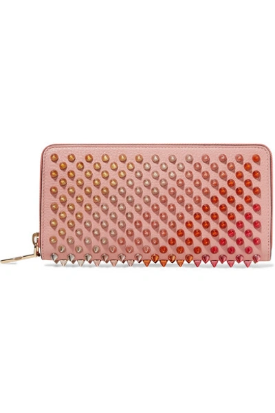 Christian Louboutin Panettone Embellished Zip-around Leather Wallet In Pink