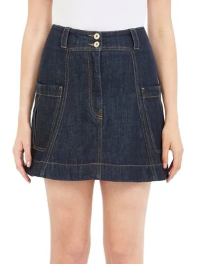 Carven A-line Mini Denim Skirt With Pocket In Indigo