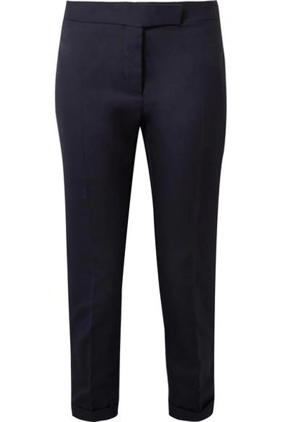 Thom Browne Cropped Wool-pique Skinny Trousers In Midnight Blue