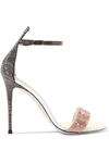 RENÉ CAOVILLA CRYSTAL-EMBELLISHED SATIN AND LEATHER SANDALS