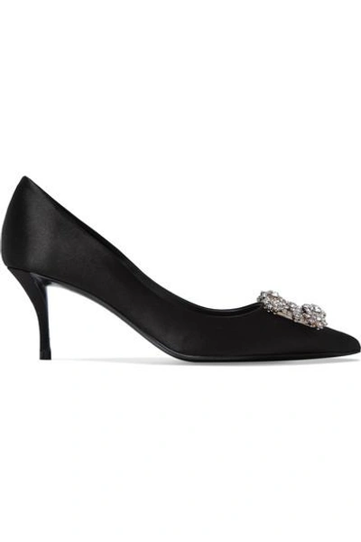 Roger Vivier Embellished Satin Pumps In Black