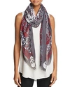 Zadig & Voltaire Kerry Garden Scarf W/ Frayed Edges In Gray/red/light Blue