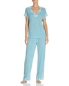 Natori Zen Floral Lace-trim Short Sleeve Pajama Set In Heather Enamel Blue