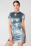 GLAMOROUS VELVET MINI DRESS - BLUE