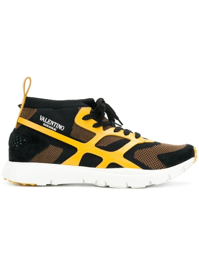 Valentino Garavani Garavani Sound High Suede And Leather-trimmed Mesh Trainers In Yellow