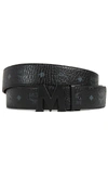 Mcm Claus Logo-detail Reversible Coated-canvas Belt In Black