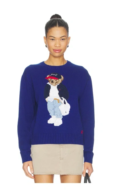 Polo Ralph Lauren Cotton Bear Crew Pullover Sweater In Sporting Royal