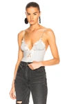 FLEUR DU MAL FLEUR DU MAL LILY LACE V NECK BODYSUIT IN SILVER