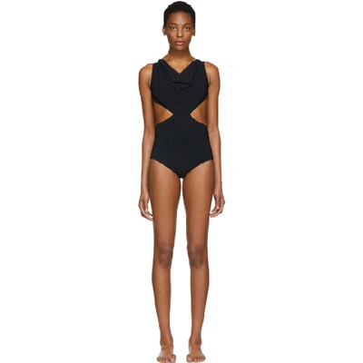 Rick Owens Notched Draped Swimsuit In 09 Black