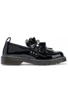 MOTHER OF PEARL WOMAN FAUX PEARL-EMBELLISHED RUFFLED PATENT-LEATHER LOAFERS BLACK,US 4772211933977653