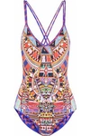 CAMILLA WOMAN CRYSTAL-EMBELLISHED PRINTED SWIMSUIT RED,US 4772211931075116