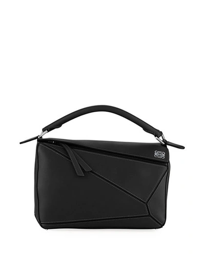 Loewe Puzzle Medium Leather Shoulder Bag In Black