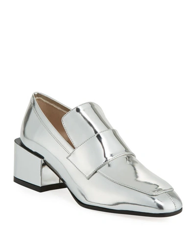 Stuart Weitzman Sawyer Metallic Patent Loafer In Polar Silver