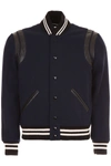 Saint Laurent Wool Gabardine Teddy W/ Leather Details, Blue In Navy Dark - Marinebianco