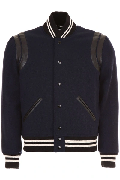 Saint Laurent Wool Gabardine Teddy W/ Leather Details, Blue
