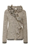 LANVIN RUFFLED TWEED CARDIGAN,RW-JA707M-MA06-P18