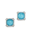 JUDITH RIPKA CUSHION STUD EARRINGS WITH WHITE SAPPHIRE AND TURQUOISE DOUBLETS,SE704-WSTQD