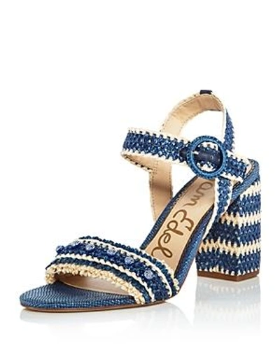 Sam Edelman Women's Olisa Raffia Block Heel Ankle Strap Sandals In Blue