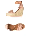 See By Chloé Leather And Embroidered Suede Espadrille Wedge Sandals In Pale Pink